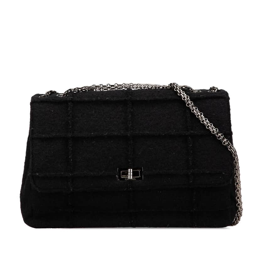 Chanel Jumbo Reissue 2.55 Choco Bar Wool Felt Identification Flap Black Wool Good condition - Front View