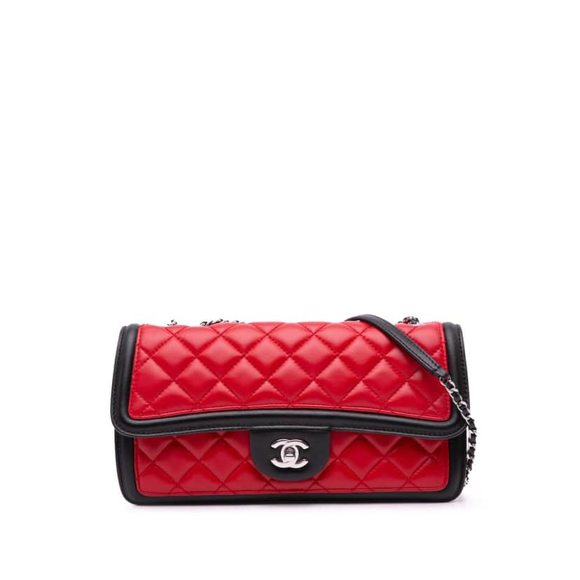 Chanel Medium Bicolor Quilted Lambskin Graphic Flap Red Leather Good condition - Front View
