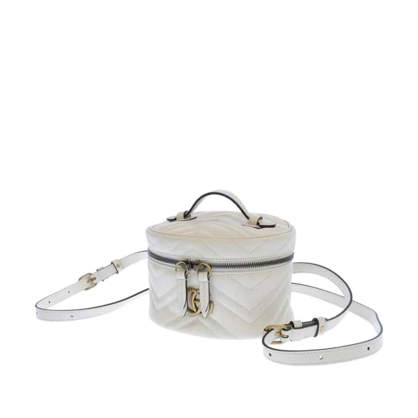 Gucci Mini GG Marmont Matelasse Leather Round Backpack White Leather Good condition - Front View