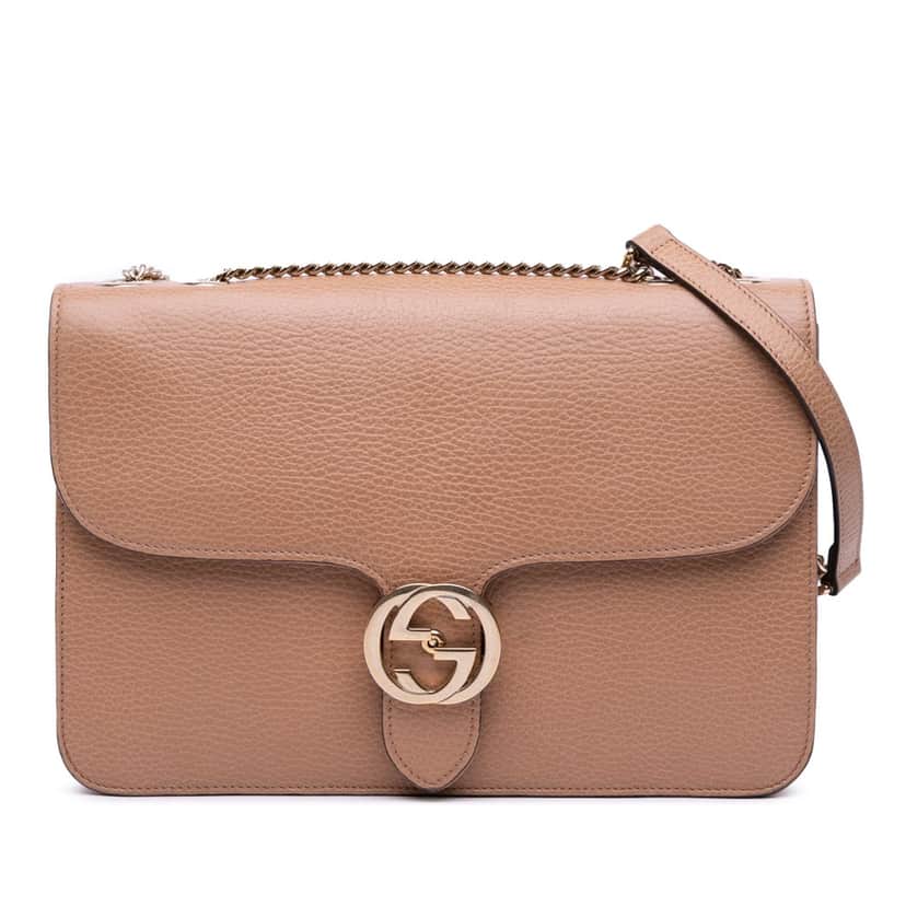 Gucci Medium Dollar Calfskin Interlocking G Crossbody Brown Leather Good condition - Front View