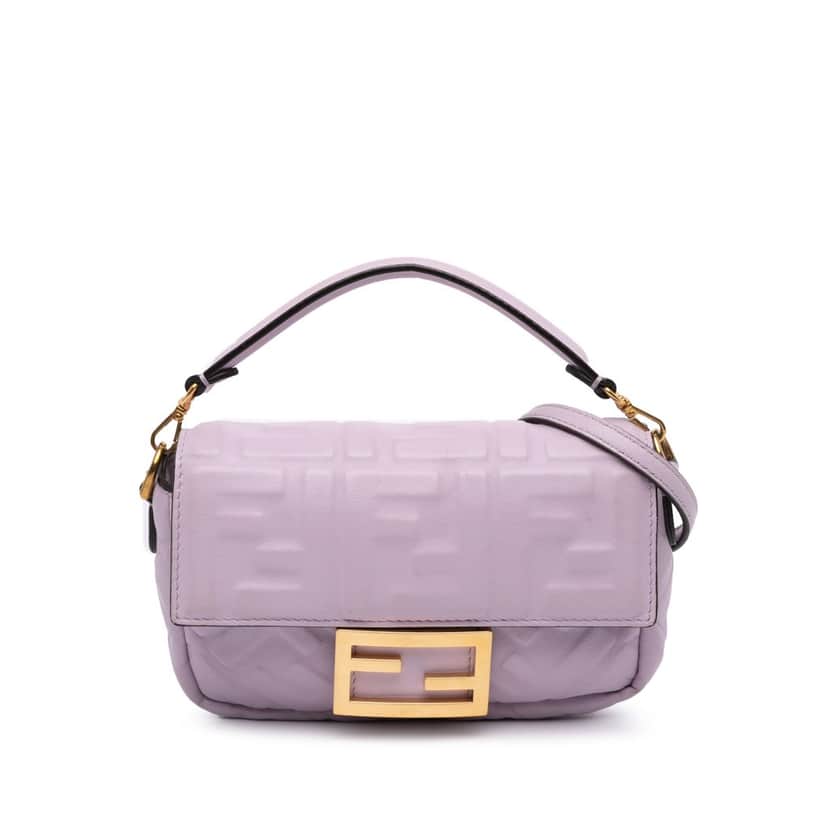 Fendi Mini Zucca Embossed Leather Baguette Satchel Purple Leather Good condition - Front View