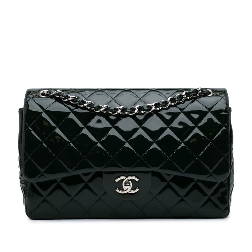 Chanel Jumbo Classic Patent Double Flap Blue Leather Good condition - Front View