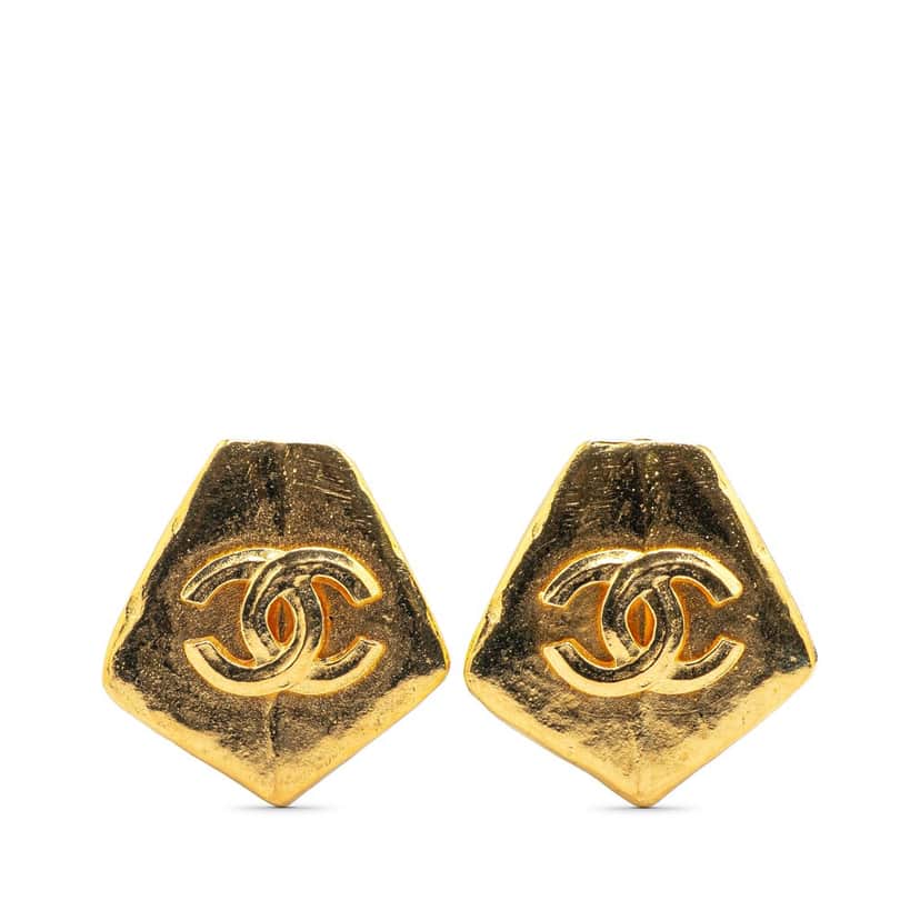 Chanel Gold Plated CC Pentagon Clip On Earrings Gold Metal Good condition - Front View