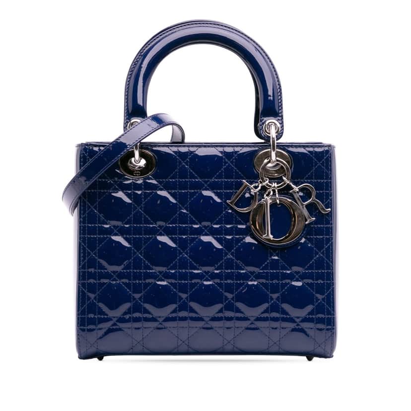 Dior Medium Patent Cannage Lady Dior Blue Leather Good condition - Front View
