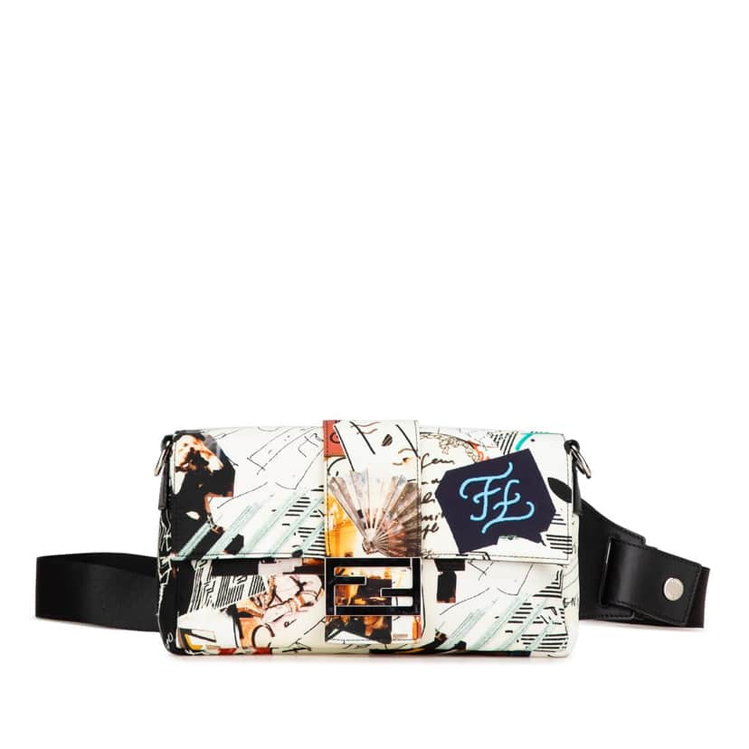 Fendi Nylon Karl Kollage Convertible Belt Baguette White Very good condition - Front View