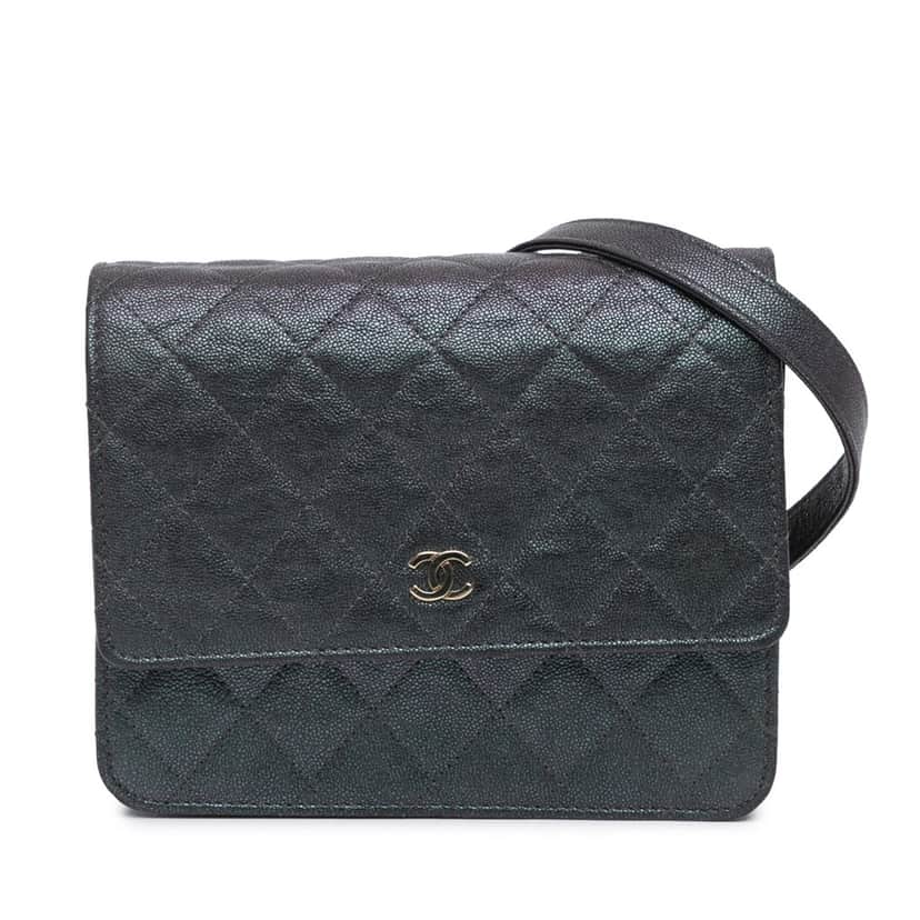 Chanel Quilted Caviar Square Wallet on Chain Black Leather Good condition - Front View