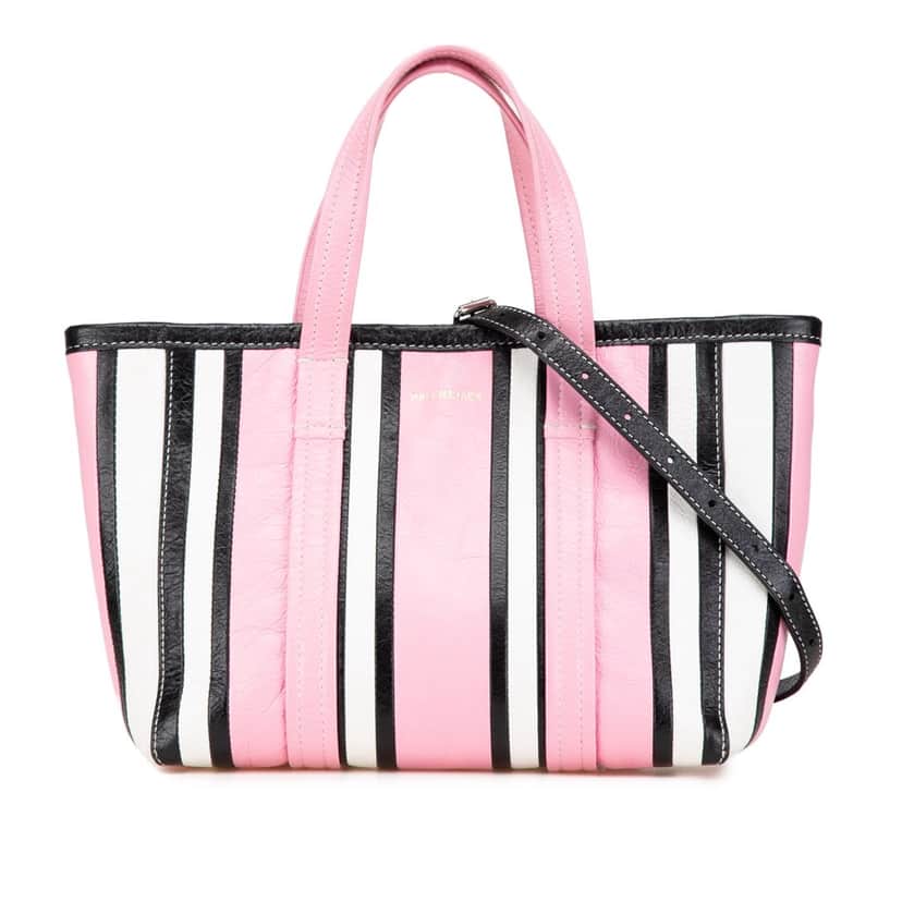 Balenciaga Small Lambskin Barbes East West Striped Shopper Tote Pink Leather Good condition - Front View