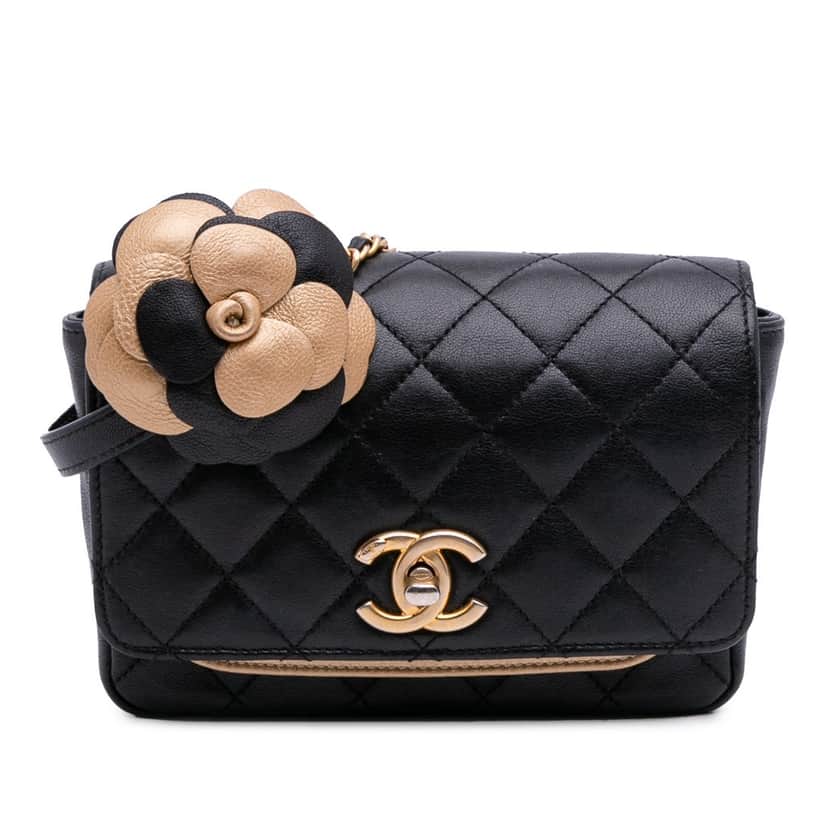 Chanel Small Quilted Lambskin Private Affair Camellia Flap Black Leather Good condition - Front View