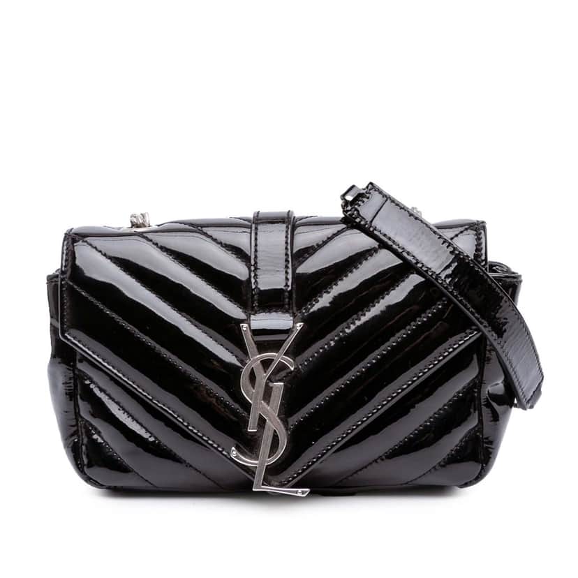 Saint Laurent Baby Patent Chevron Classic Monogram Chain Bag Black Leather Good condition - Front View