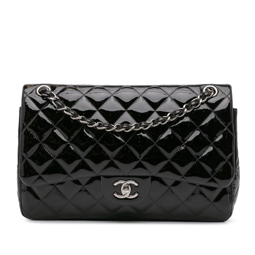 Chanel Jumbo Classic Patent Double Flap Black Leather Good condition - Front View
