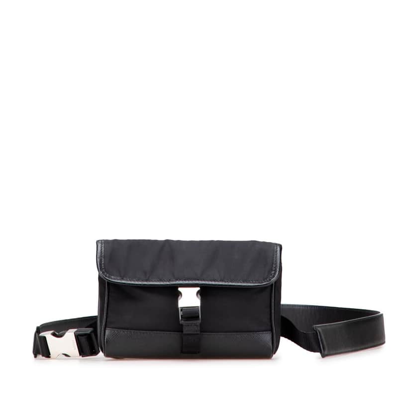 Prada Saffiano Trimmed Tessuto Belt Bag Black Good condition - Front View
