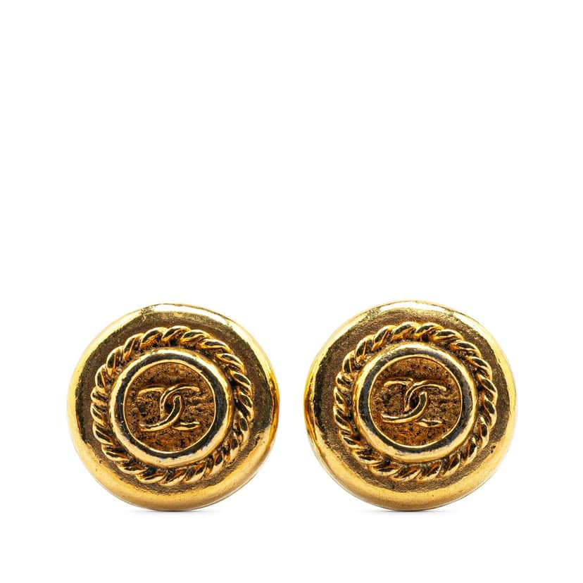 Chanel Gold Plated CC Button Clip on Earrings Gold Metal Good condition - Front View