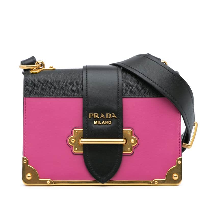 Prada Saffiano Trimmed City Calf Cahier Crossbody Pink Leather Good condition - Front View