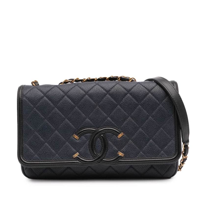 Chanel Medium Bicolor Caviar CC Filigree Flap Blue Leather Good condition - Front View