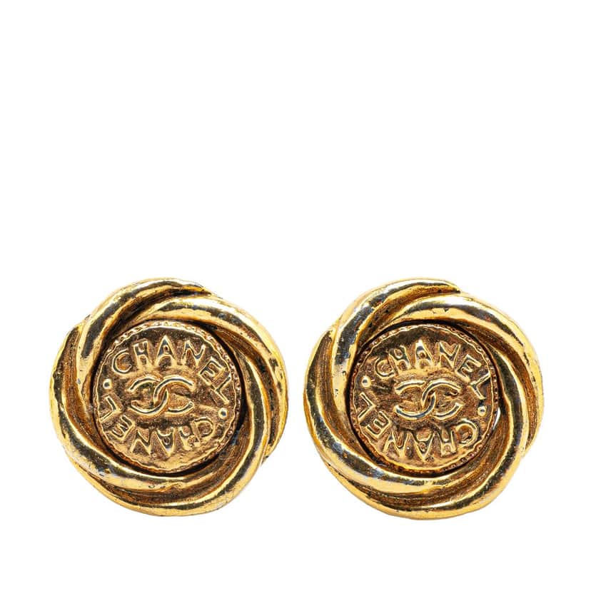 Chanel Gold Plated CC Round Clip On Earrings Gold Metal Good condition - Front View