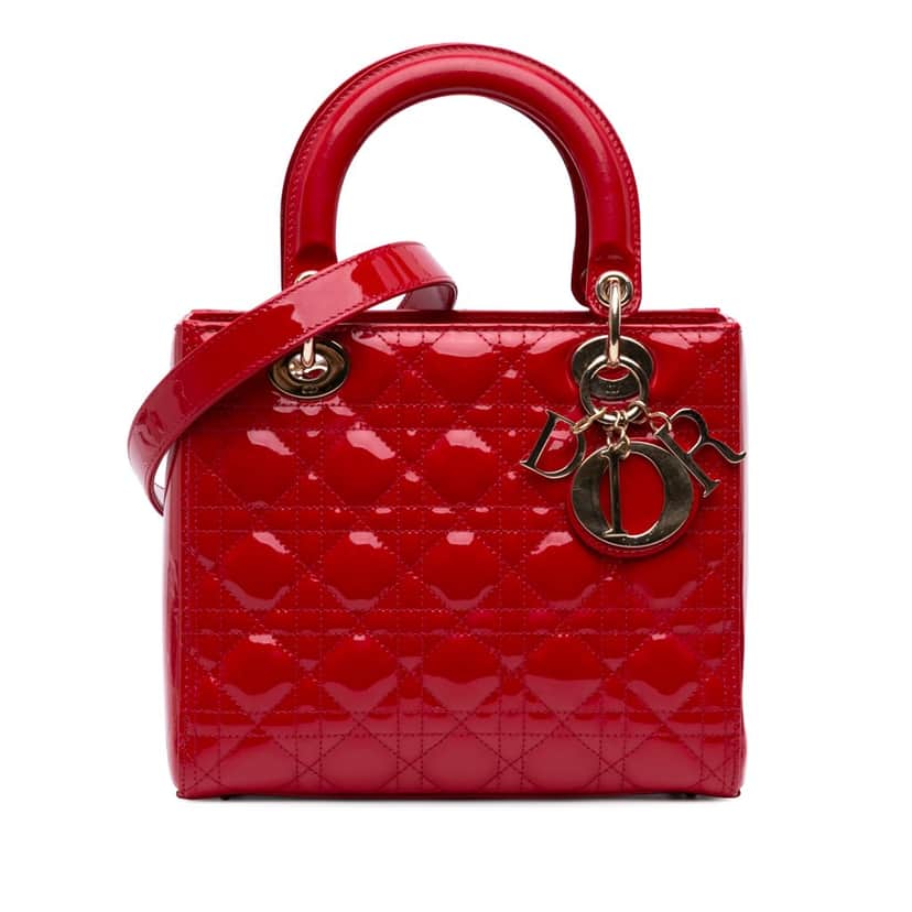 Dior Medium Patent Cannage Lady Dior Red Leather Good condition - Front View