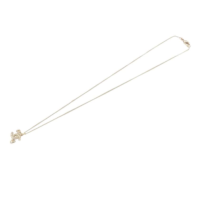 Chanel Gold Plated CC Rhinestones Pendant Necklace Gold Metal Good condition - Front View