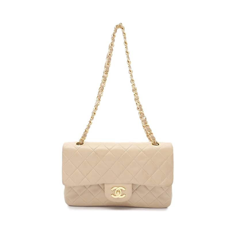 Chanel Small Classic Lambskin Double Flap Brown Leather Good condition - Front View