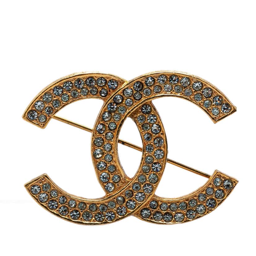 Chanel Gold Plated CC Crystal Brooch Gold Metal Good condition - Front View