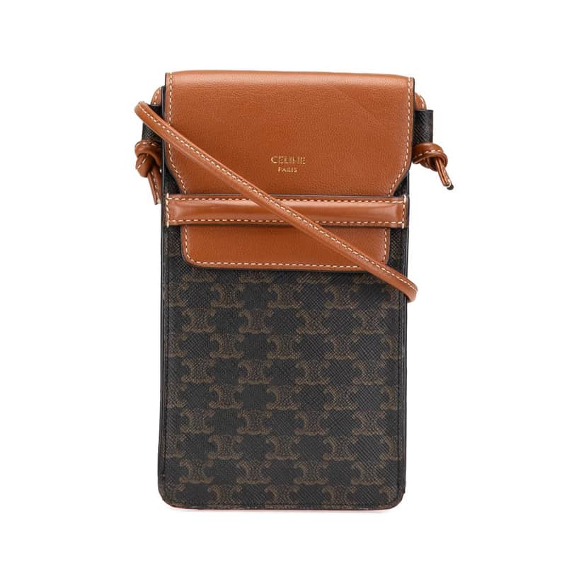 Celine Triomphe Coated Canvas Phone Pouch Flap Crossbody Brown Canvas Good condition - Front View