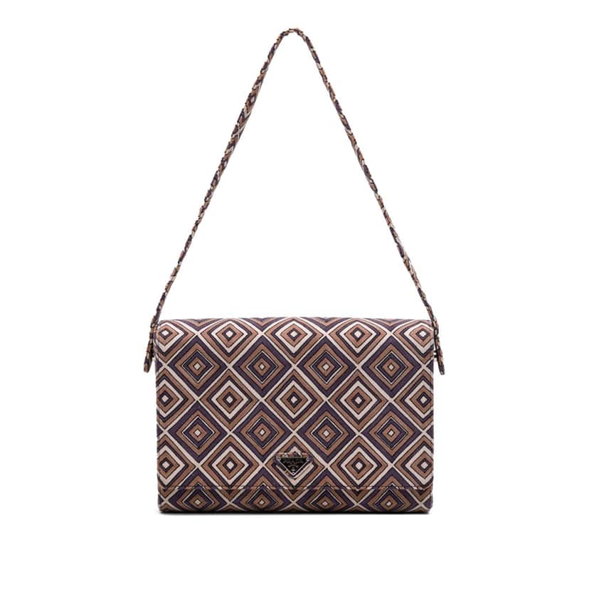 Prada Canvas Geometric Shoulder Bag Brown Canvas Good condition - Front View