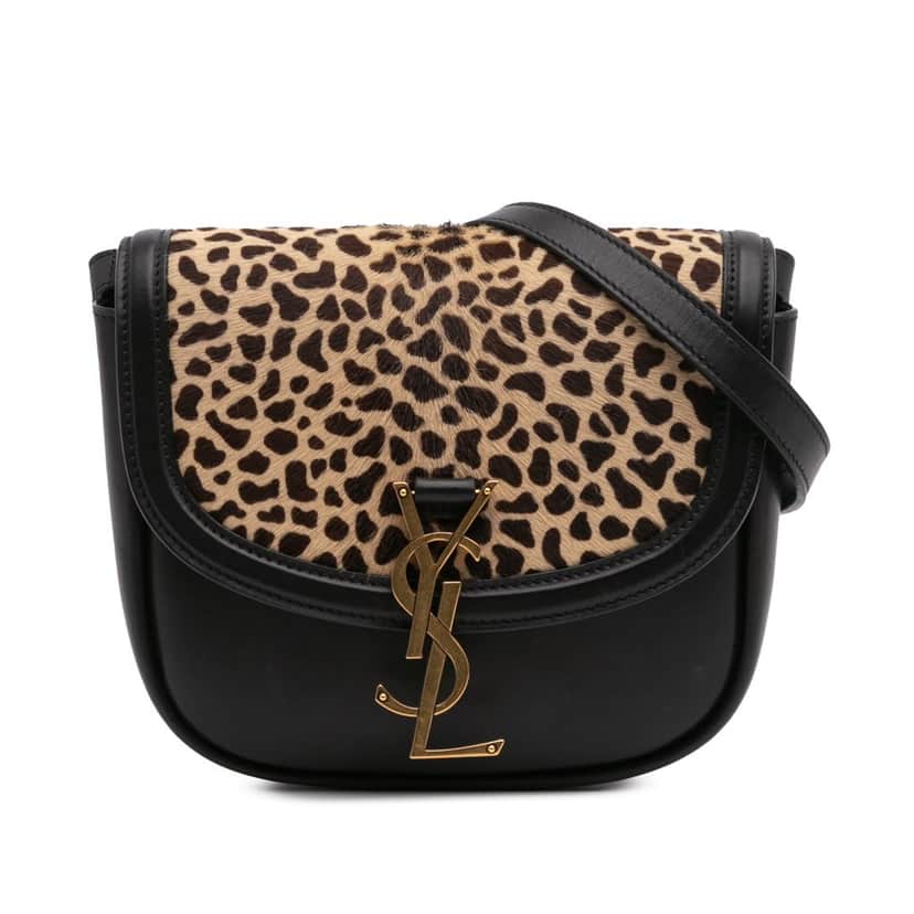 Saint Laurent Small Calfskin and Pony Hair Leopard Print Kaia Crossbody Black Leather Good condition - Front View