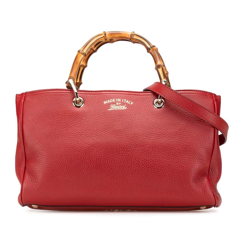 Gucci Medium Calfskin Bamboo Shopper Satchel Red Leather Good condition - Front View