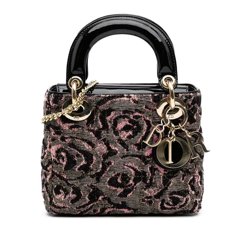 Dior Mini Tweed Rose Embroidered Lady Dior Pink Tweed Good condition - Front View