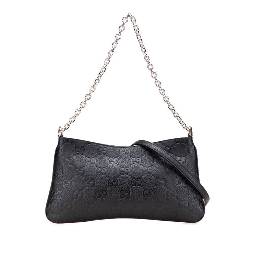 Gucci Medium GG Emblem Embossed Leather Shoulder Bag Black Leather Good condition - Front View