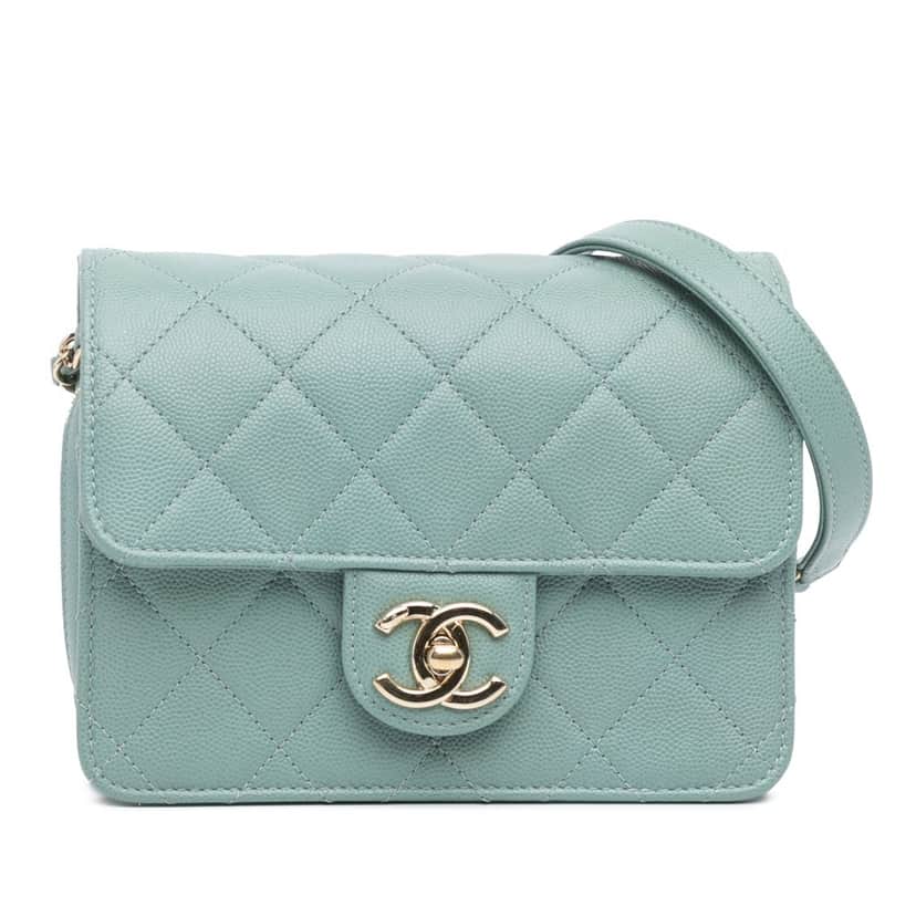 Chanel Mini Caviar Like a Wallet Flap Blue Leather Good condition - Front View