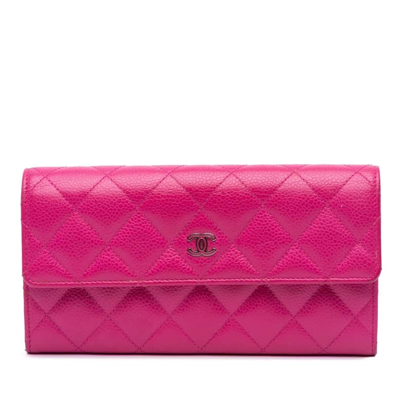 Chanel CC Quilted Caviar Long Wallet Pink Leather Good condition - Front View