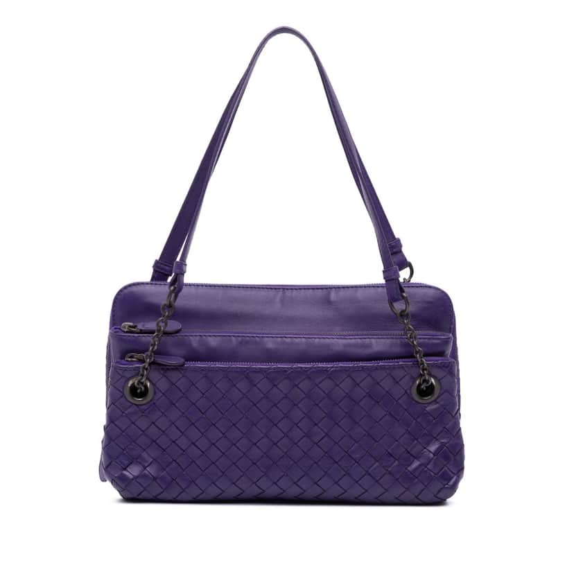 Bottega Veneta Nappa Intrecciato Triple Zip Shoulder Bag Purple Leather Good condition - Front View