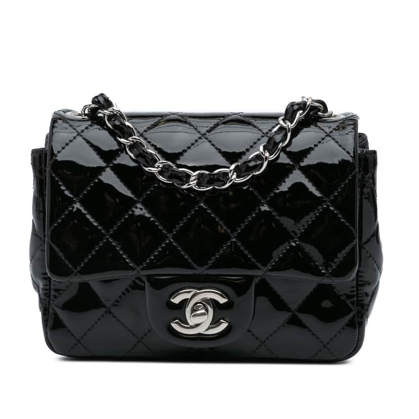 Chanel Mini Square Classic Patent Single Flap Black Leather Good condition - Front View