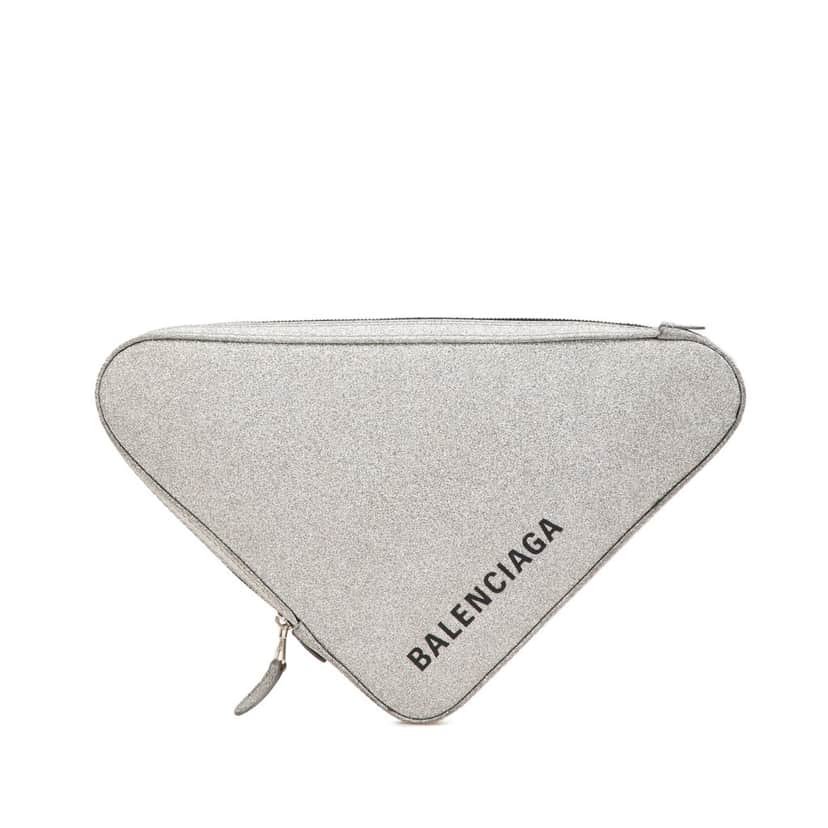 Balenciaga Medium Leather Triangle Clutch Silver Leather Good condition - Front View
