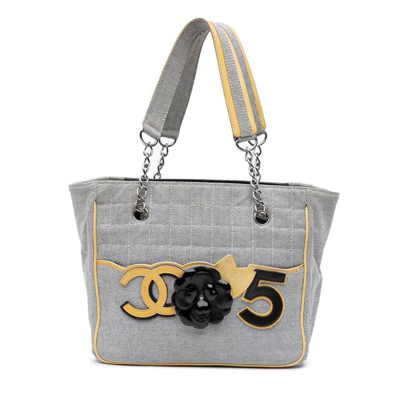 Chanel CC Camellia No. 5 Choco Bar Canvas Tote Grey Canvas Good condition - Front View