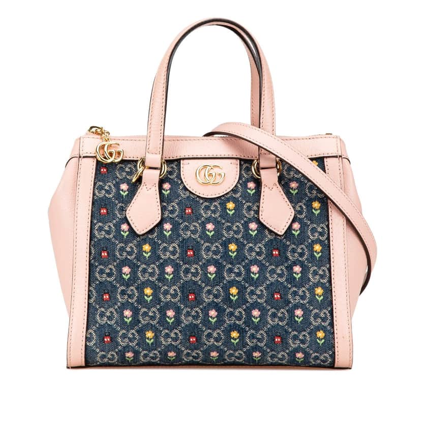 Gucci Small GG Denim Embroidery Ophidia Satchel Blue Denim Good condition - Front View