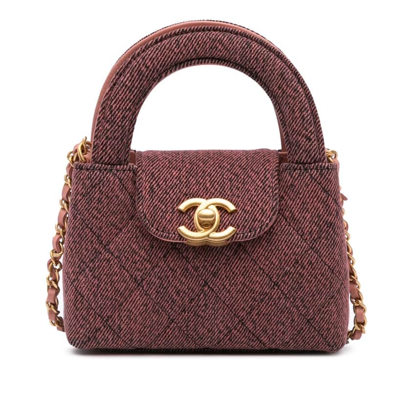 Chanel Nano Quilted Denim Kelly Shopper Bag Pink Denim Good condition - Front View
