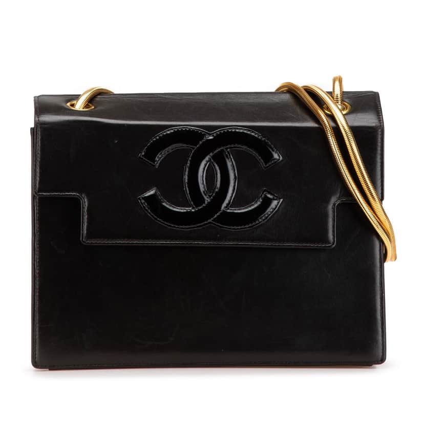 Chanel CC Patent Snake Chain Flap Black Leather Good condition - Front View