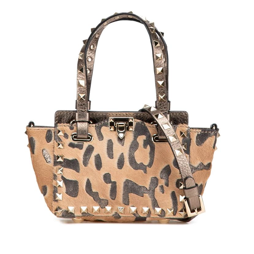 Valentino Mini Pony Hair Rockstud Satchel Brown Good condition - Front View