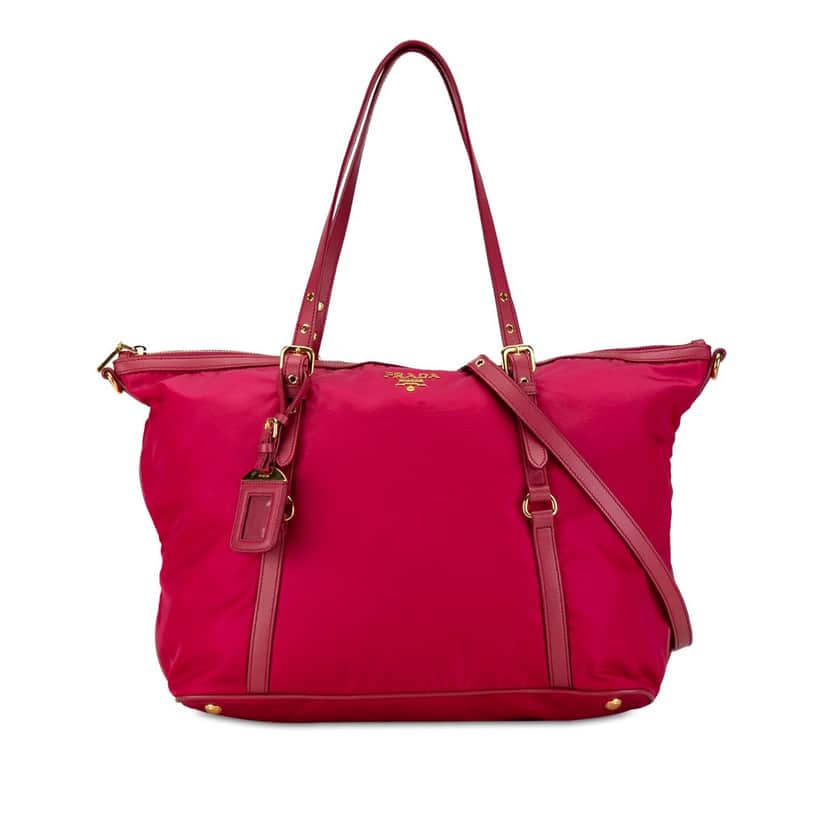 Prada Saffiano-Trimmed Tessuto Satchel Pink Good condition - Front View