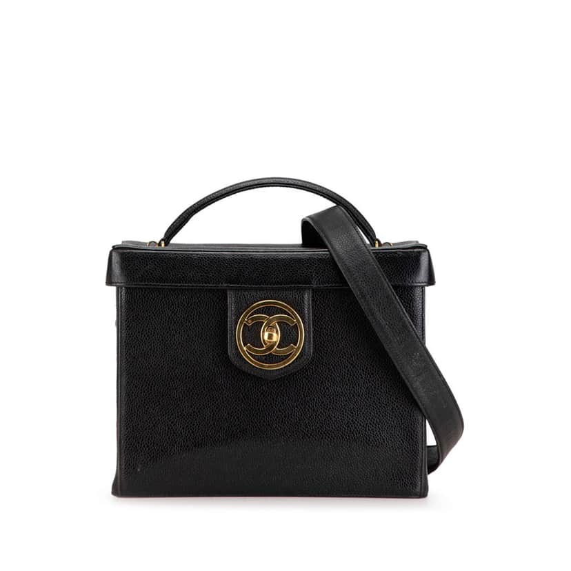 Chanel CC Caviar Vanity Case Black Leather Good condition - Front View