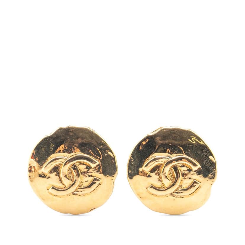 Chanel Gold Plated CC Clip On Earrings Gold Metal Good condition - Front View