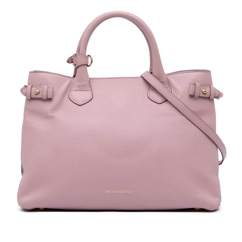 Burberry Medium Leather and House Check Banner Satchel Pink Leather Good condition - Front View