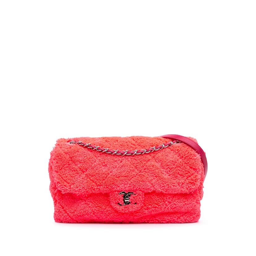Chanel Medium Quilted Terry Cloth Coco Beach Flap Pink Cotton Good condition - Front View