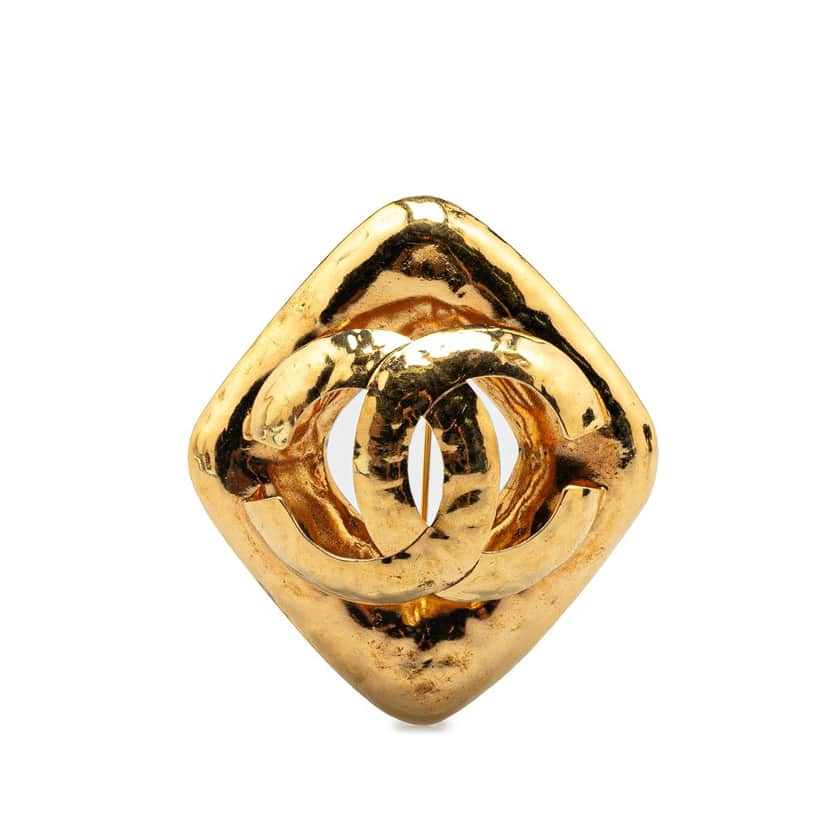 Chanel Gold Plated CC Rhombus Brooch Gold Metal Good condition - Front View