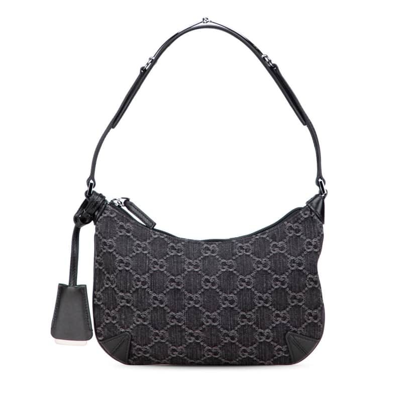 Gucci Small GG Denim Horsebit Slim Hobo Black Denim Good condition - Front View
