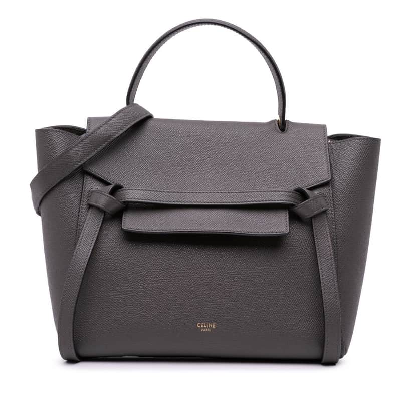 Celine Micro Grained Calfskin Belt Bag Grey Leather Fair condition - Front View