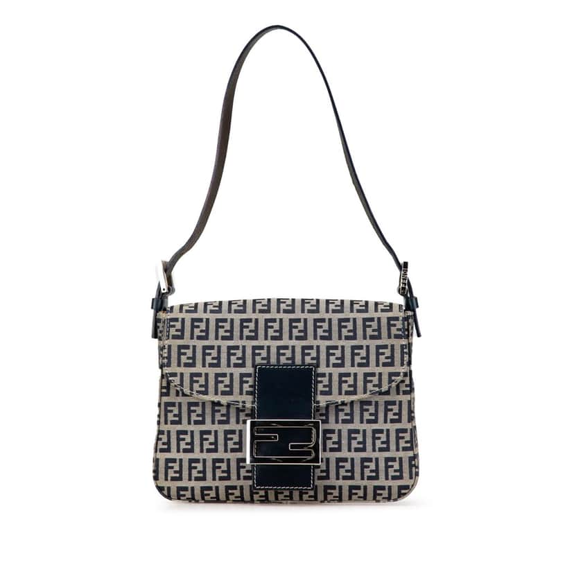 Fendi Zucchino Canvas Flap Shoulder Bag Grey Canvas Good condition - Front View
