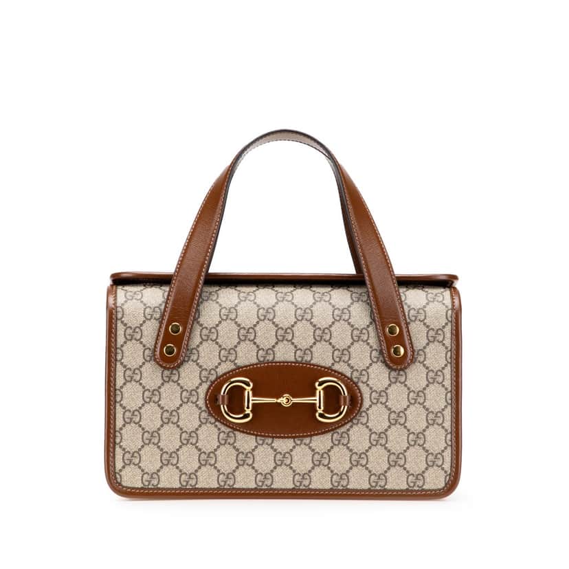 Gucci Small GG Supreme Horsebit 1955 Satchel Brown Canvas Good condition - Front View