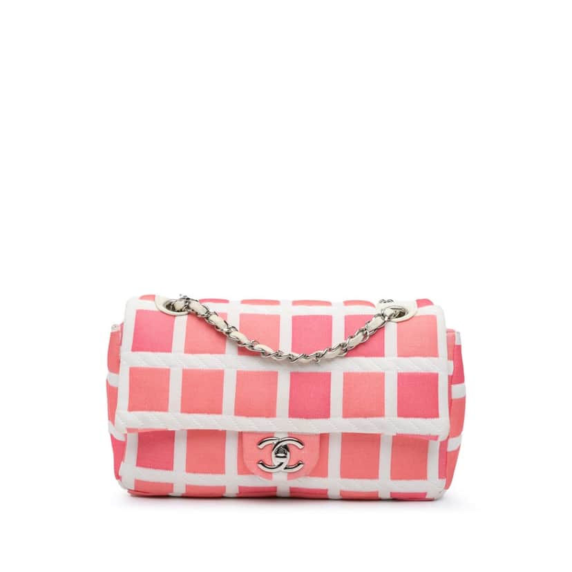 Chanel Medium Jersey Grid Single Flap Pink Cotton Good condition - Front View